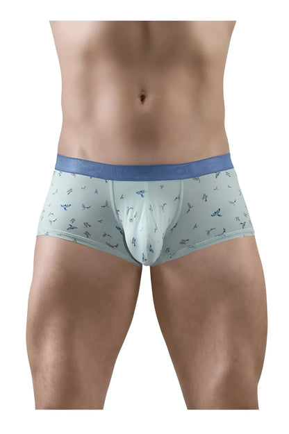 Light blue ergo wear ew1778 slk se trunks with subtle bird pattern and solid blue waistband for comfortable fit