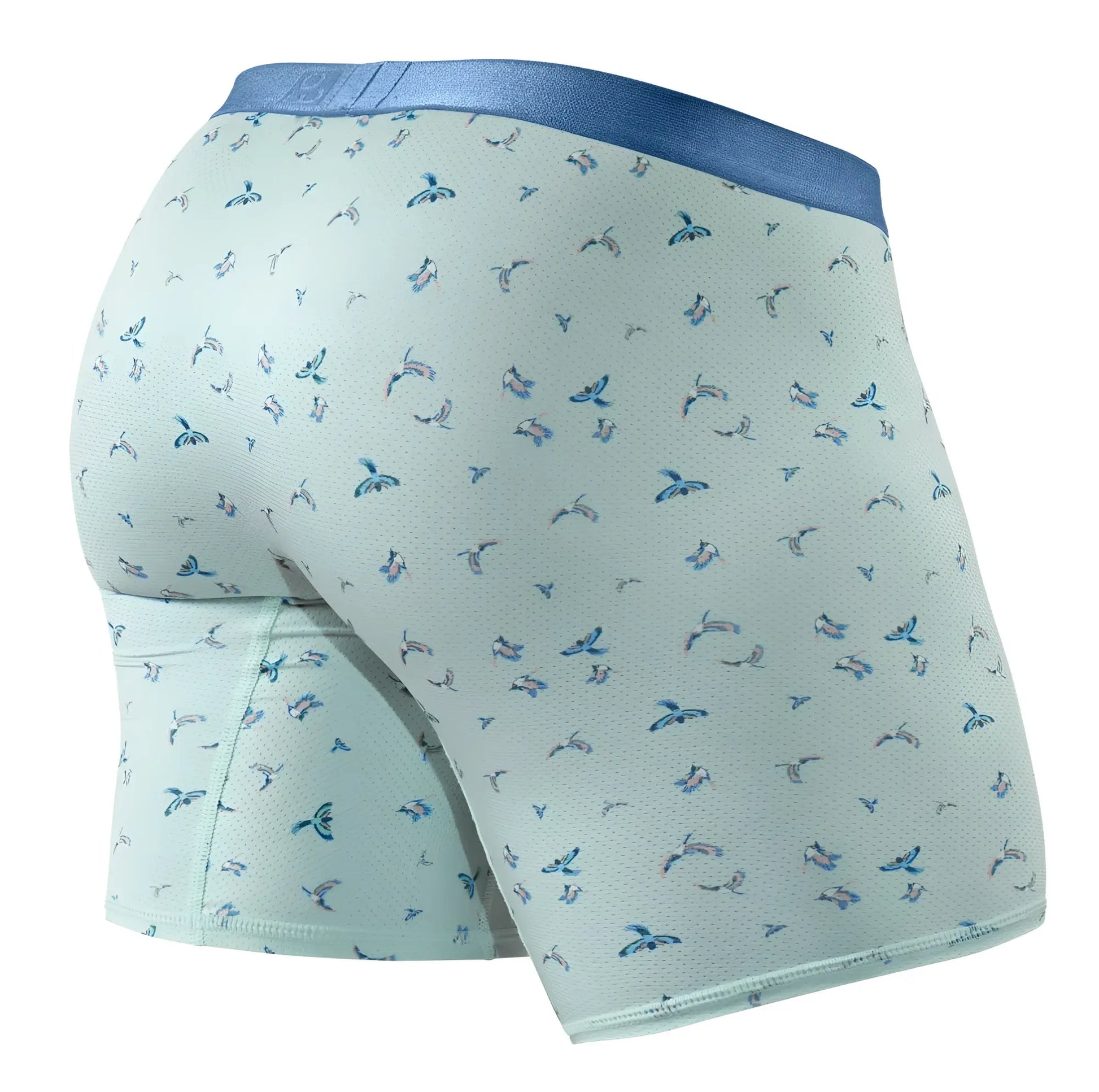 Ergowear ew1779 slk se boxer briefs in frost-blue with a subtle pattern of small stylized birds in blue and gray