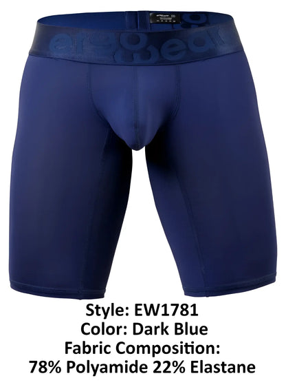 Dark blue ergoWear ew1781 max bold men’s boxer briefs with matching elastic waistband embossed begood branding