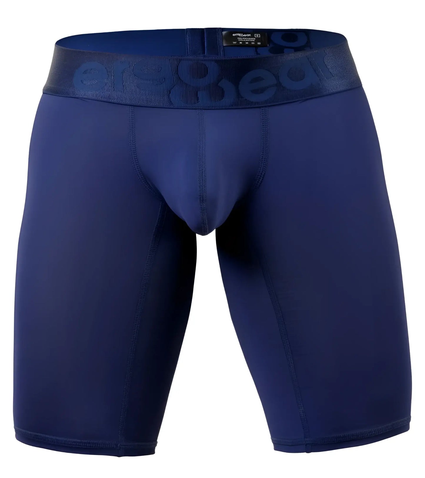 Navy blue men’s compression briefs with matching waistband embossed elegance brand name in ergo wear ew1781 max bold athletic shorts
