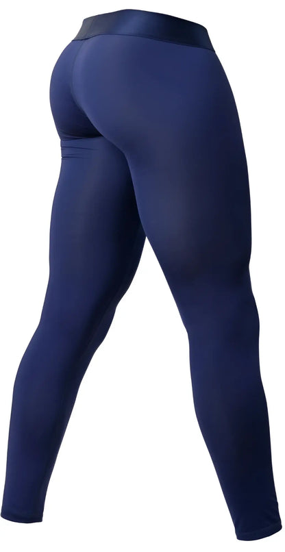 Navy blue high-waisted ErgoWear EW1782 MAX BOLD athletic leggings with smooth stretch fabric and black waistband