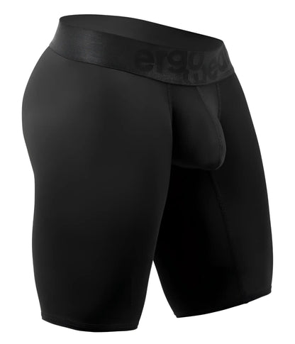 Black ergo ergonomic boxer briefs with textured waistband featuring ergo brand name for athletic use