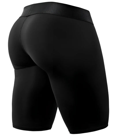 Black high-waisted ErgoWear ew1783 max bold athletic compression shorts with textured waistband for active wear
