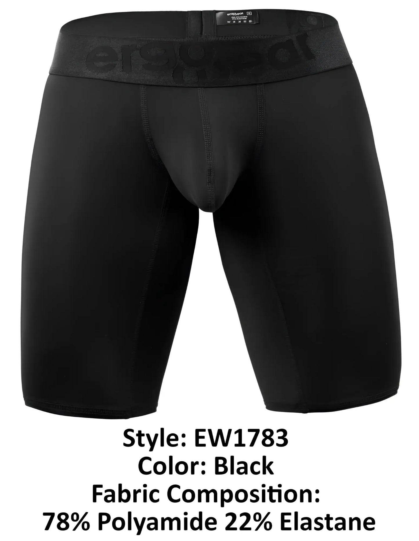 Black mens compression briefs with snug fit and elastic waistband featuring ergo branding in black color