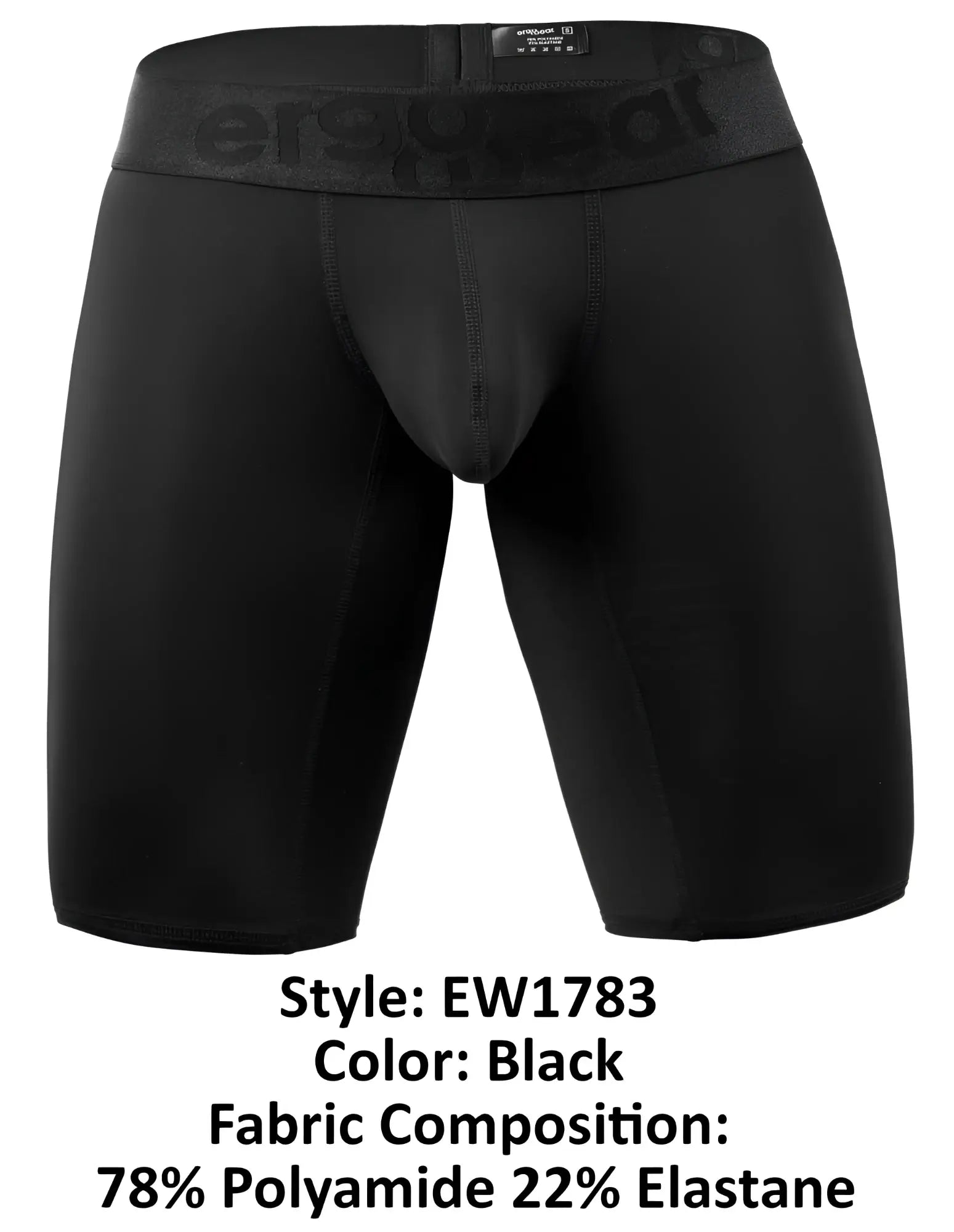 Black mens compression briefs with snug fit and elastic waistband featuring ergo branding in black color