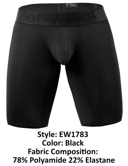 Black mens compression briefs with snug fit and elastic waistband featuring ergo branding in black color