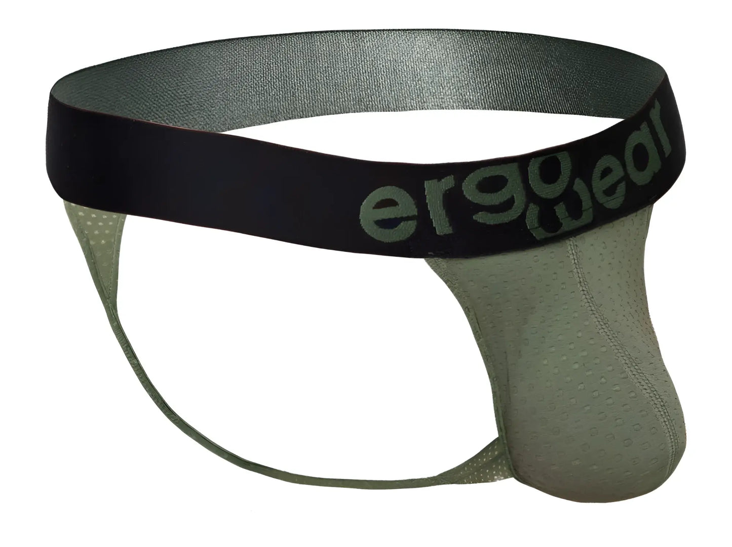 Olive green ergonomic brief with black waistband and ergo wear branding designed for comfort and support