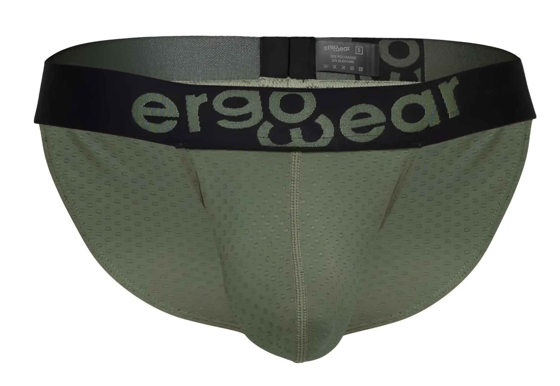 Olive green ergo wear ew1786 max flow bikini briefs with ergonomic design and black waistband in dark green color