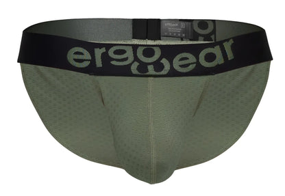 Olive green ergo wear ew1786 max flow bikini briefs with ergonomic design and black waistband in dark green color