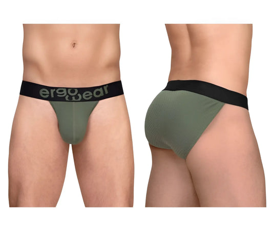 Olive green ergonomic briefs with black waistband and ergo wear branding from ergowear ew1786 max flow bikini series