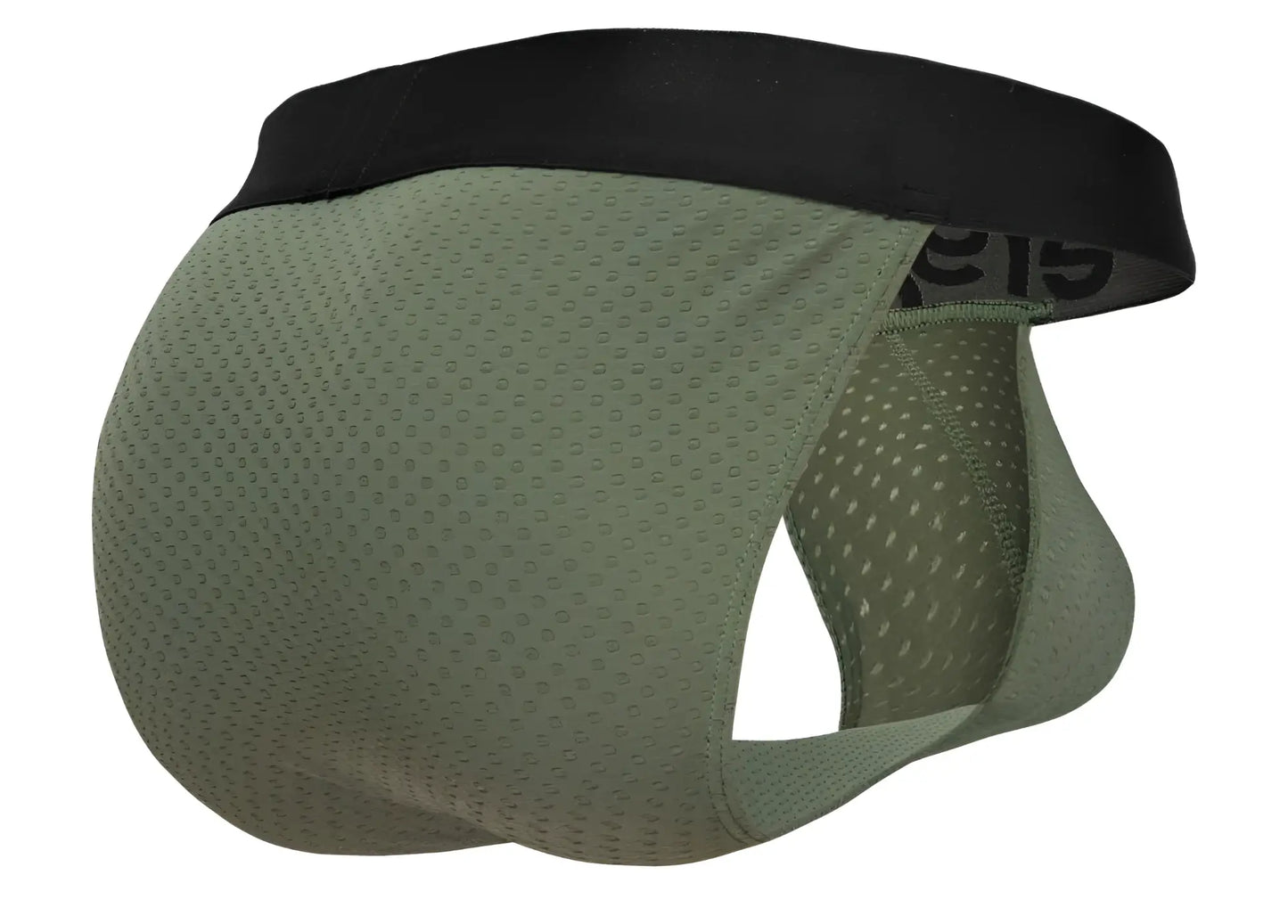 Olive green mesh briefs with black elastic waistband ergo wear ew1786 max flow bikini color dark green front view