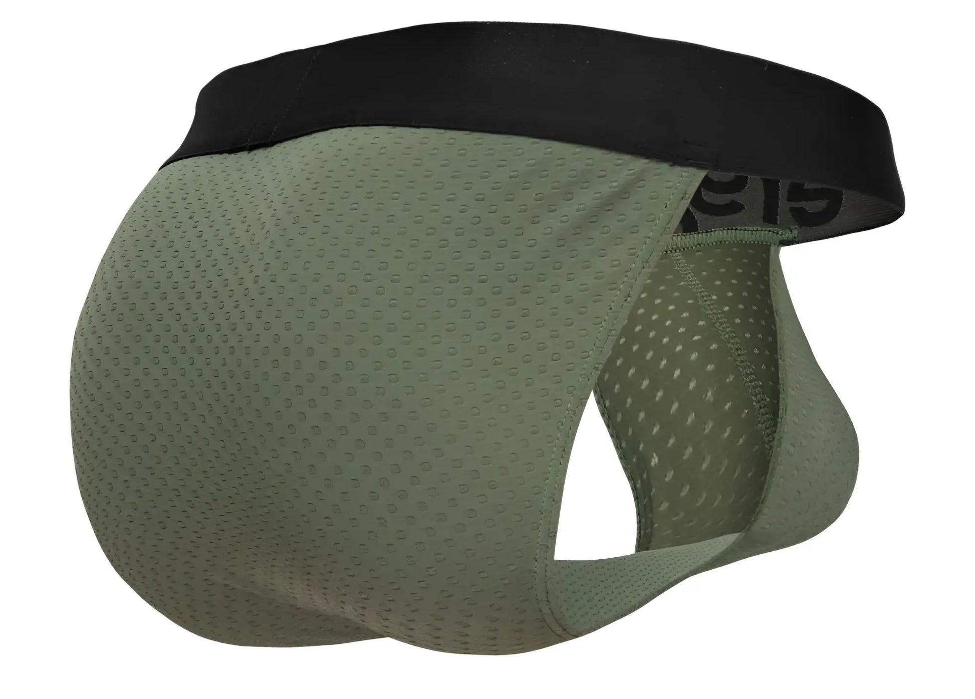 Olive green mesh briefs with black elastic waistband ergo wear ew1786 max flow bikini color dark green front view