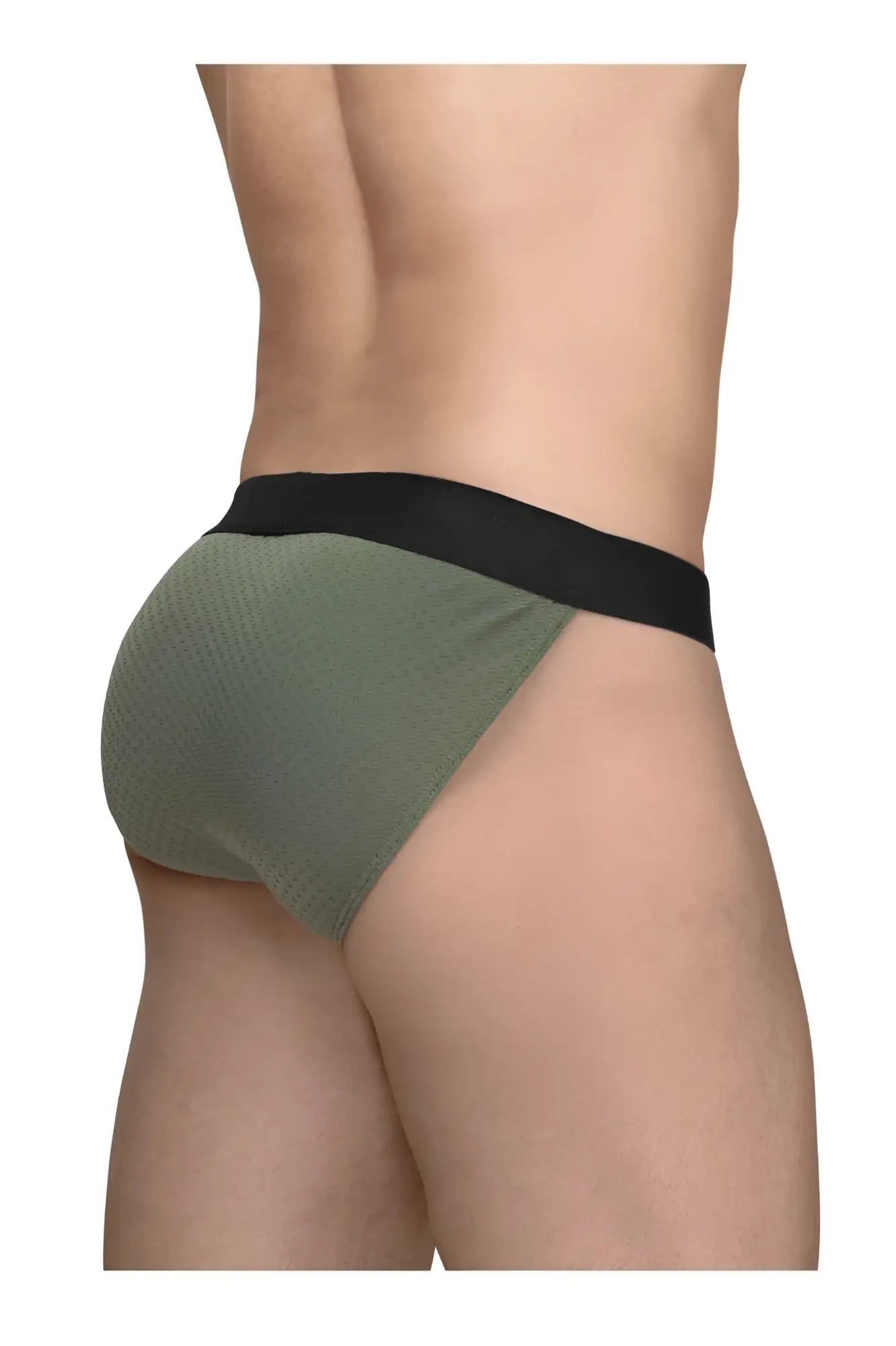 Olive green textured briefs with black elastic waistband ergonomic breathable design ergoWear ew1786 max flow bikini