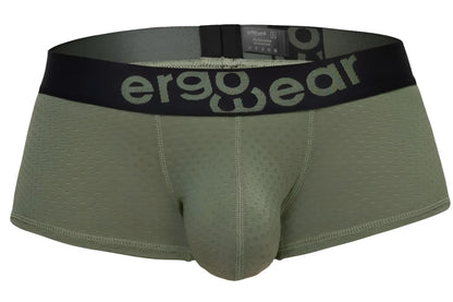 Olive green mesh ergo wear ew1787 max flow trunks with black waistband and gray ergo wear logo on front side