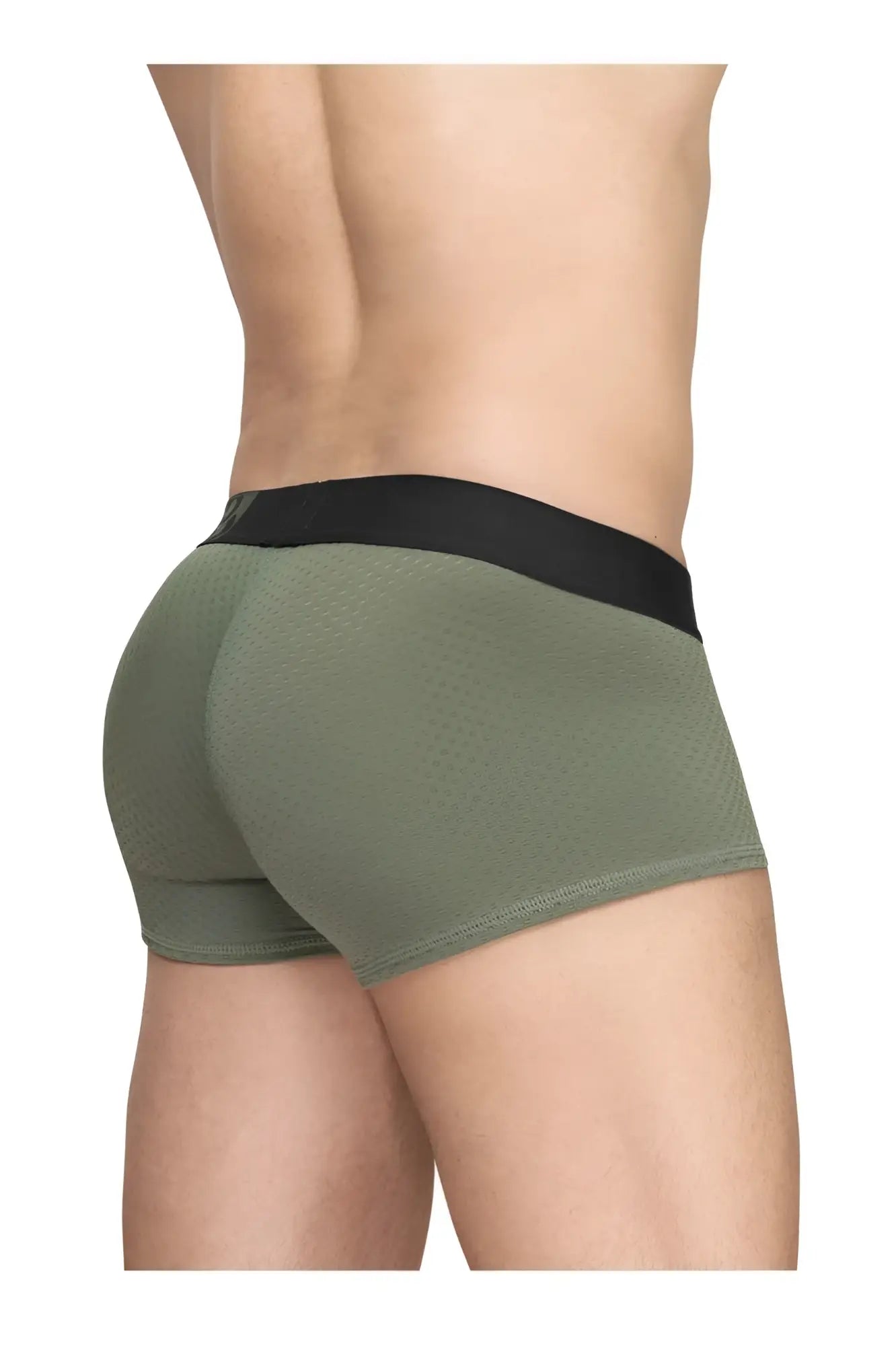 Olive green textured ergoWear ew1787 max flow trunks with black elastic waistband designed for comfort and support