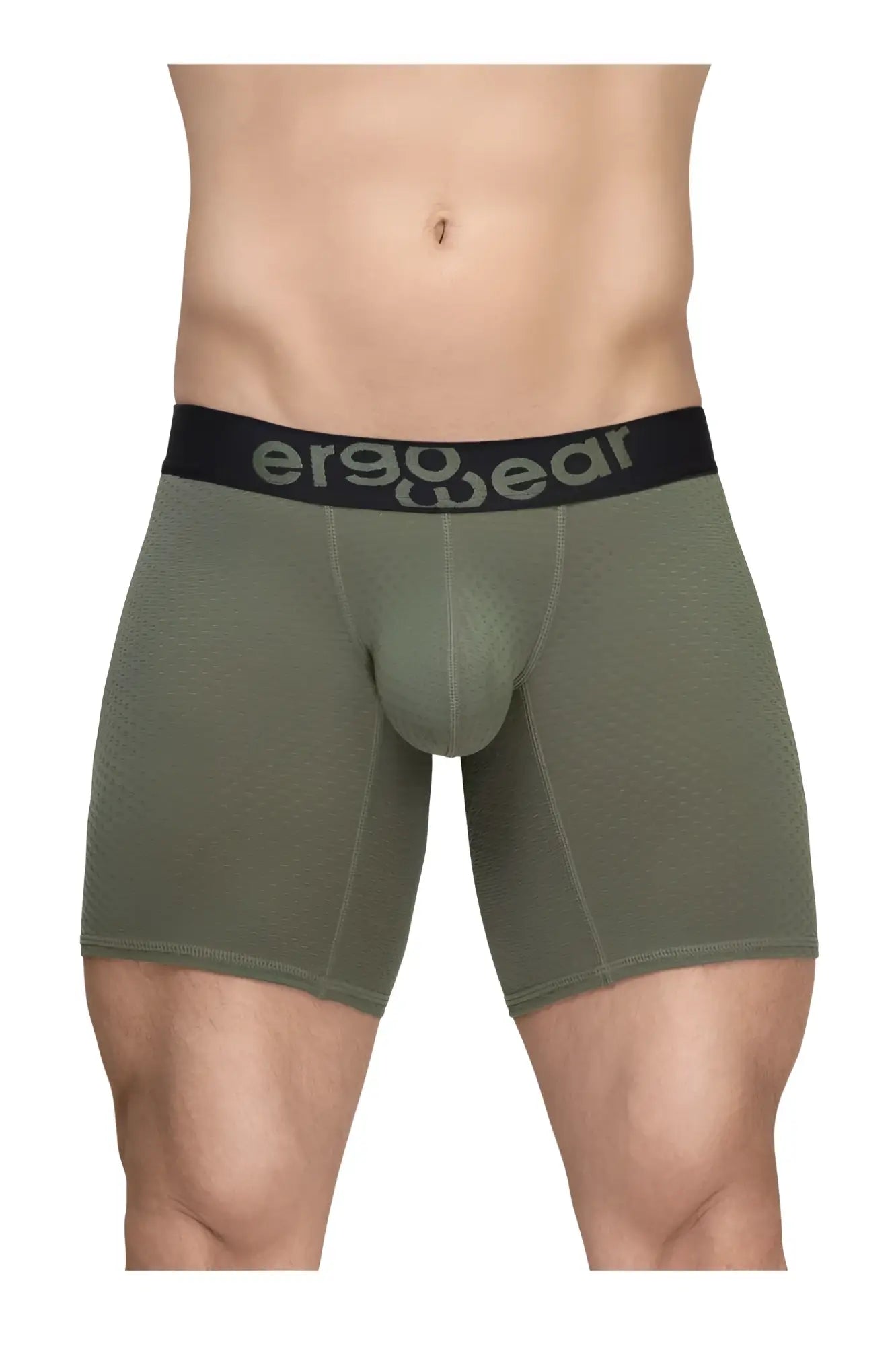 Ergowear ew1788 max flow olive green ergonomic boxer briefs with black waistband and ergowear logo