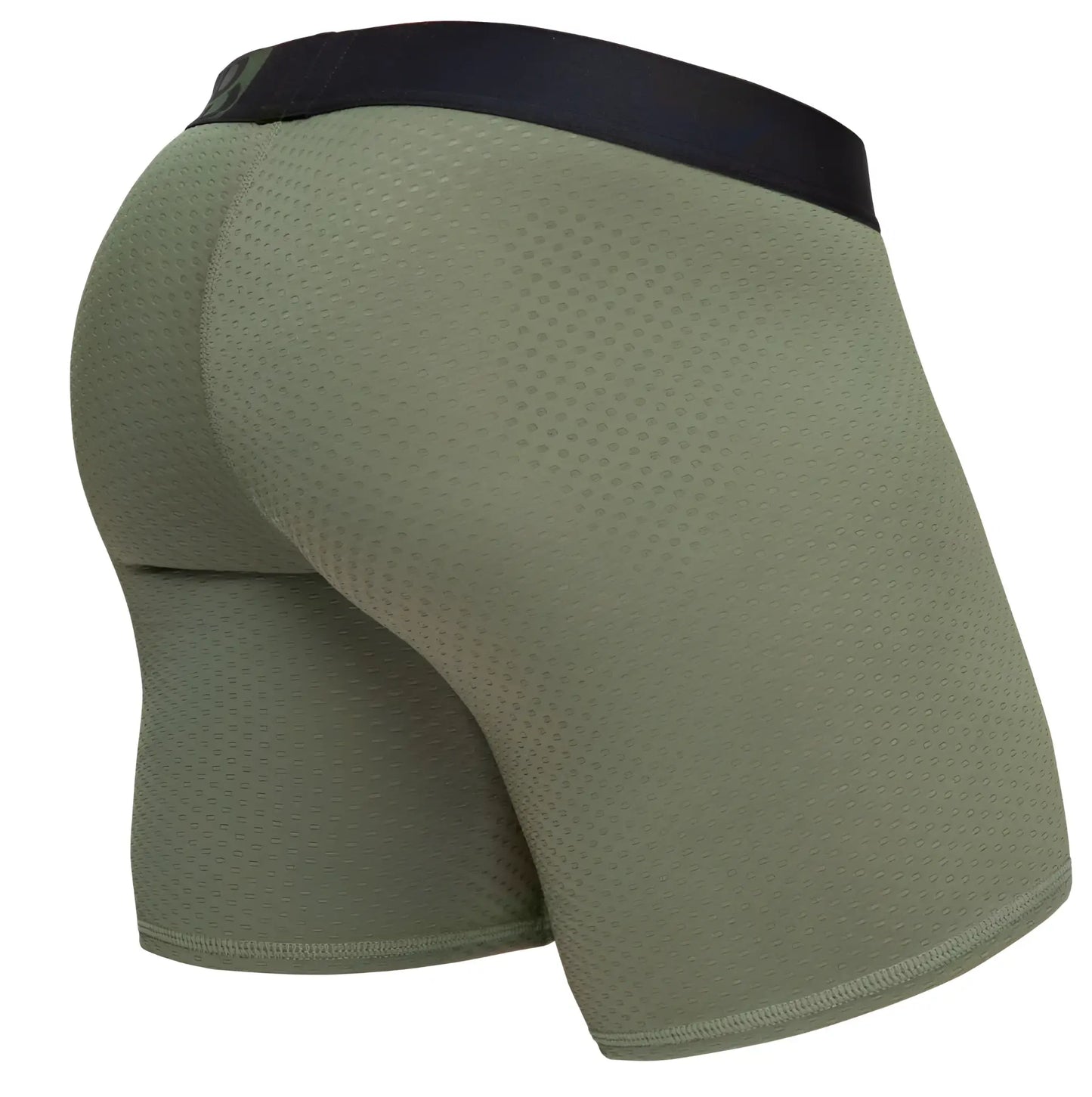 Olive green mesh ergoWear ew1788 max flow boxer briefs with black elastic waistband for breathable comfort