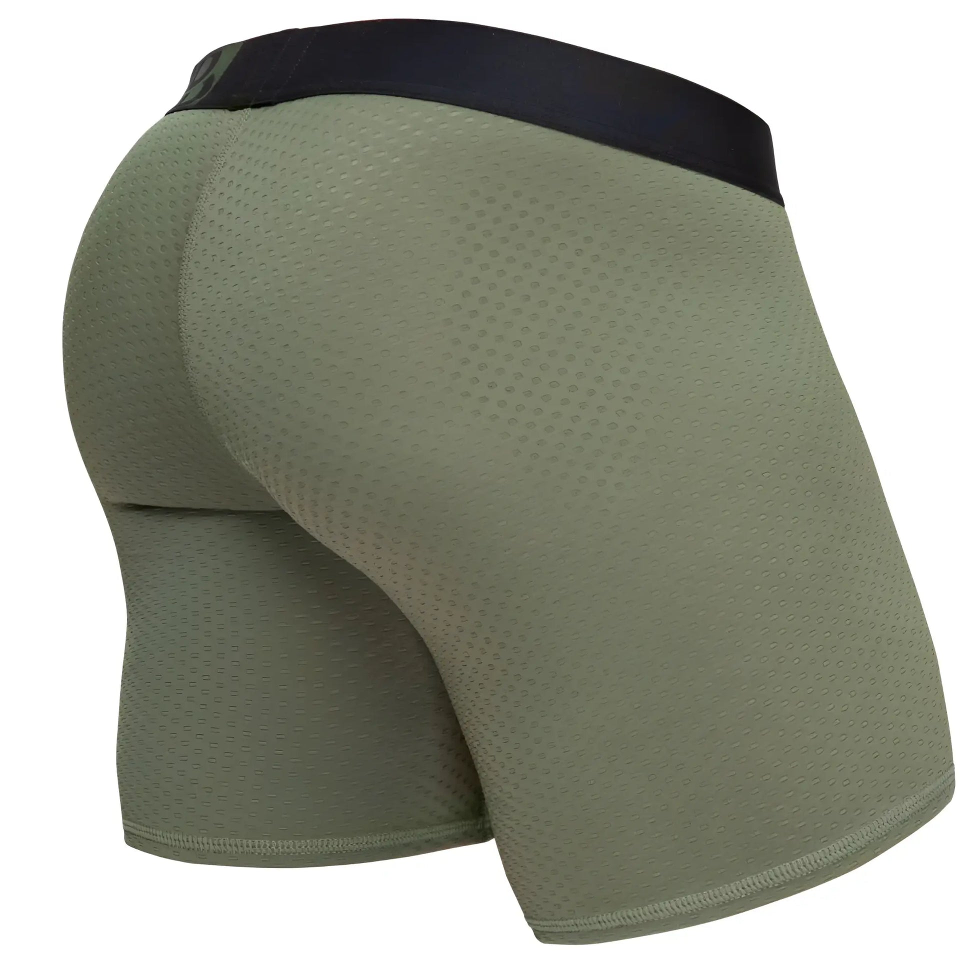 Olive green mesh ergoWear ew1788 max flow boxer briefs with black elastic waistband for breathable comfort