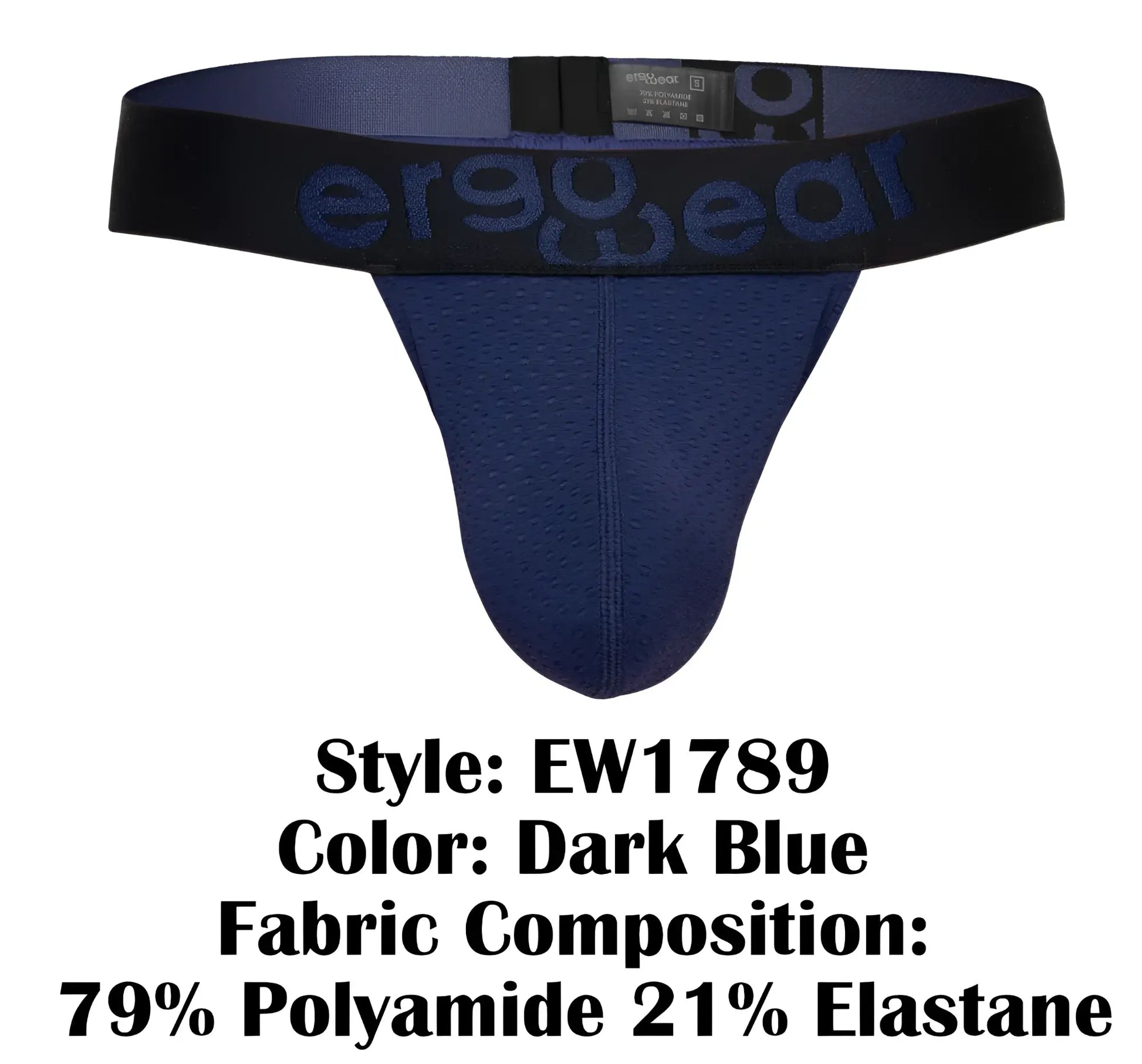 Dark blue ergonomic briefs with black waistband featuring ergo wear logo in matching dark blue for comfort and support