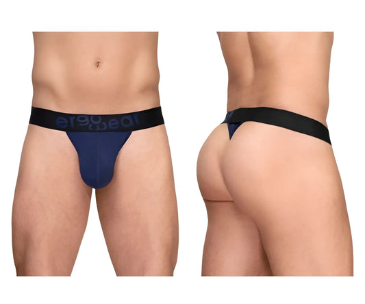 Navy blue ergonomic briefs with black waistband and ergo deal branding in dark gray for comfortable support