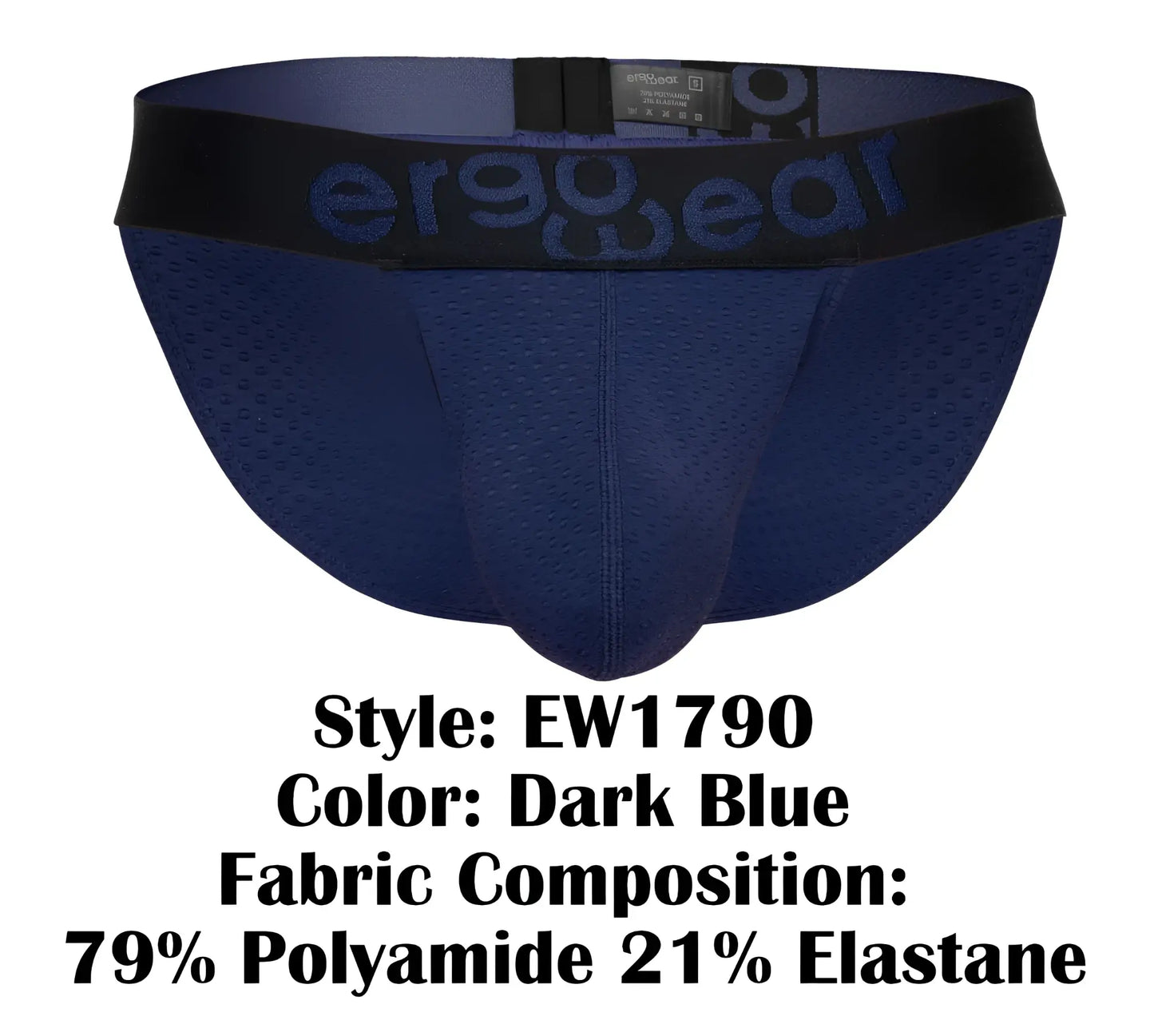 Dark blue ergo wear ew1790 max flow bikini briefs with perforated mesh design and black waistband logo visible