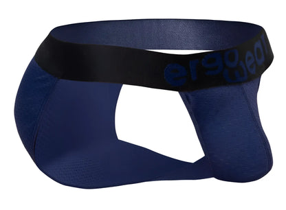 Navy blue ergonomic bikini brief with black elastic waistband and dark blue ergo wear branding ew1790 max flow