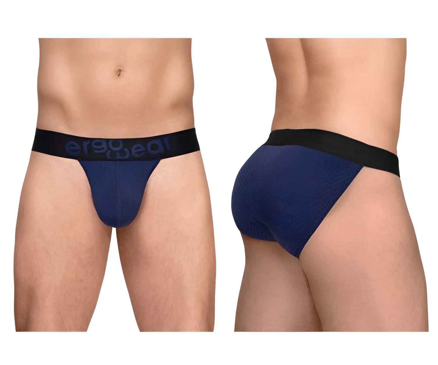 Navy blue ergonomic briefs with black waistband featuring ergo real logo from ergowear ew1790 max flow bikini range