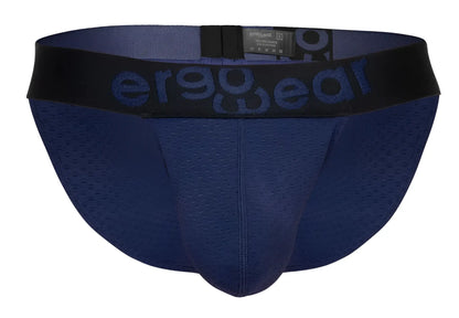 Navy blue perforated mesh briefs with black elastic waistband and ergo wear logo model ew1790 max flow bikini