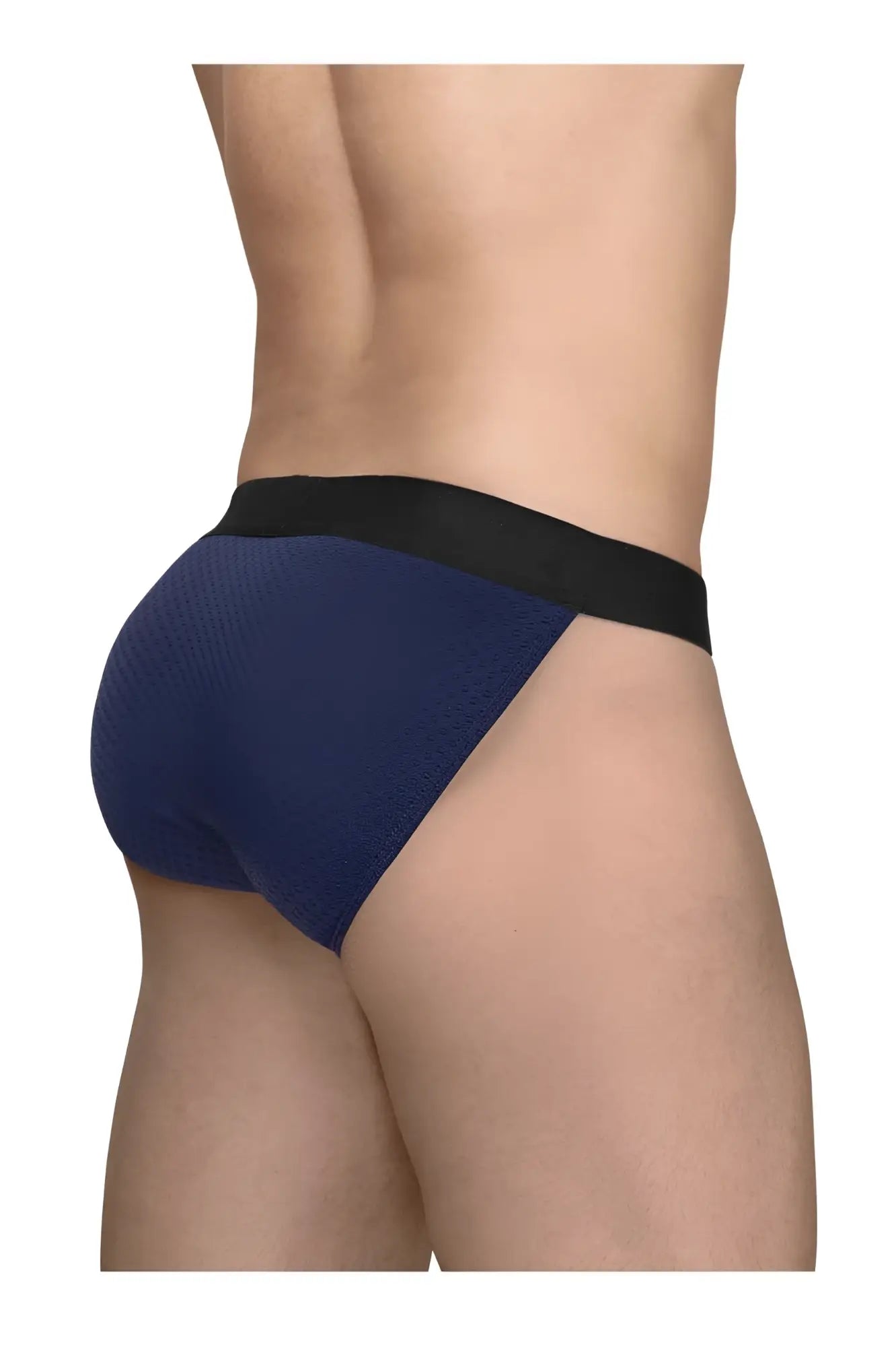 Navy blue textured briefs with black elastic waistband ergo wear ew1790 max flow bikini for comfortable support