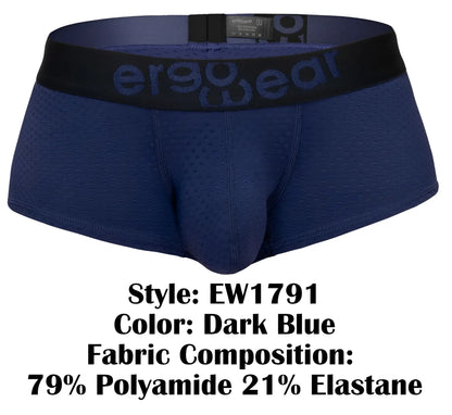 Dark blue ergonomic briefs with a black waistband featuring the ergo wear logo in matching dark blue color