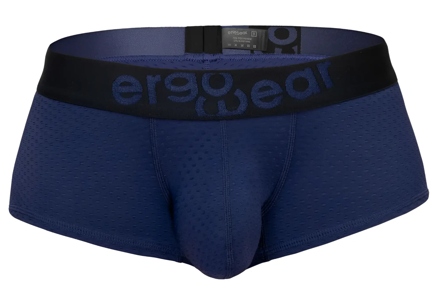 Navy blue ergonomic briefs with black waistband and ergo wear logo in dark blue for comfort and support