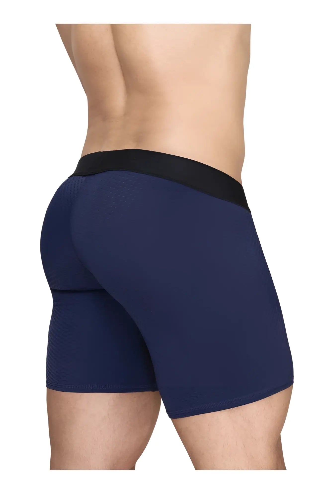 ErgoWear ew1792 max flow boxer briefs in dark blue with black elastic waistband designed for athletic support
