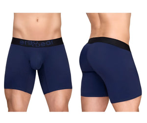 Navy blue ergonomic ErgoWear EW1792 MAX FLOW boxer briefs with black waistband designed for comfort and support