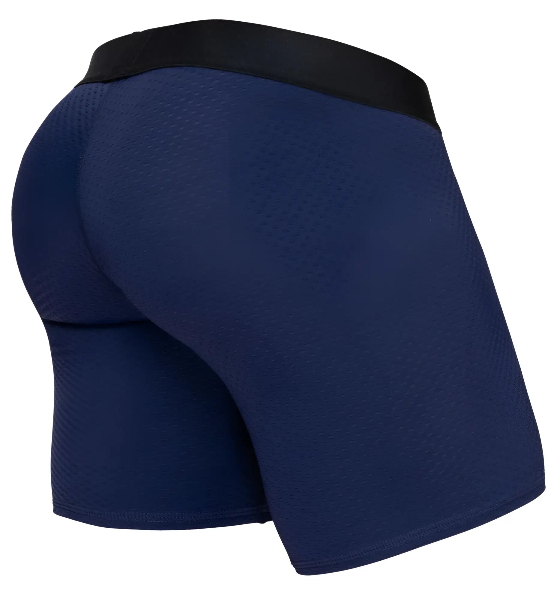 Ergowear ew1792 max flow boxer briefs in dark blue navy mesh with a black elastic waistband for athletic use