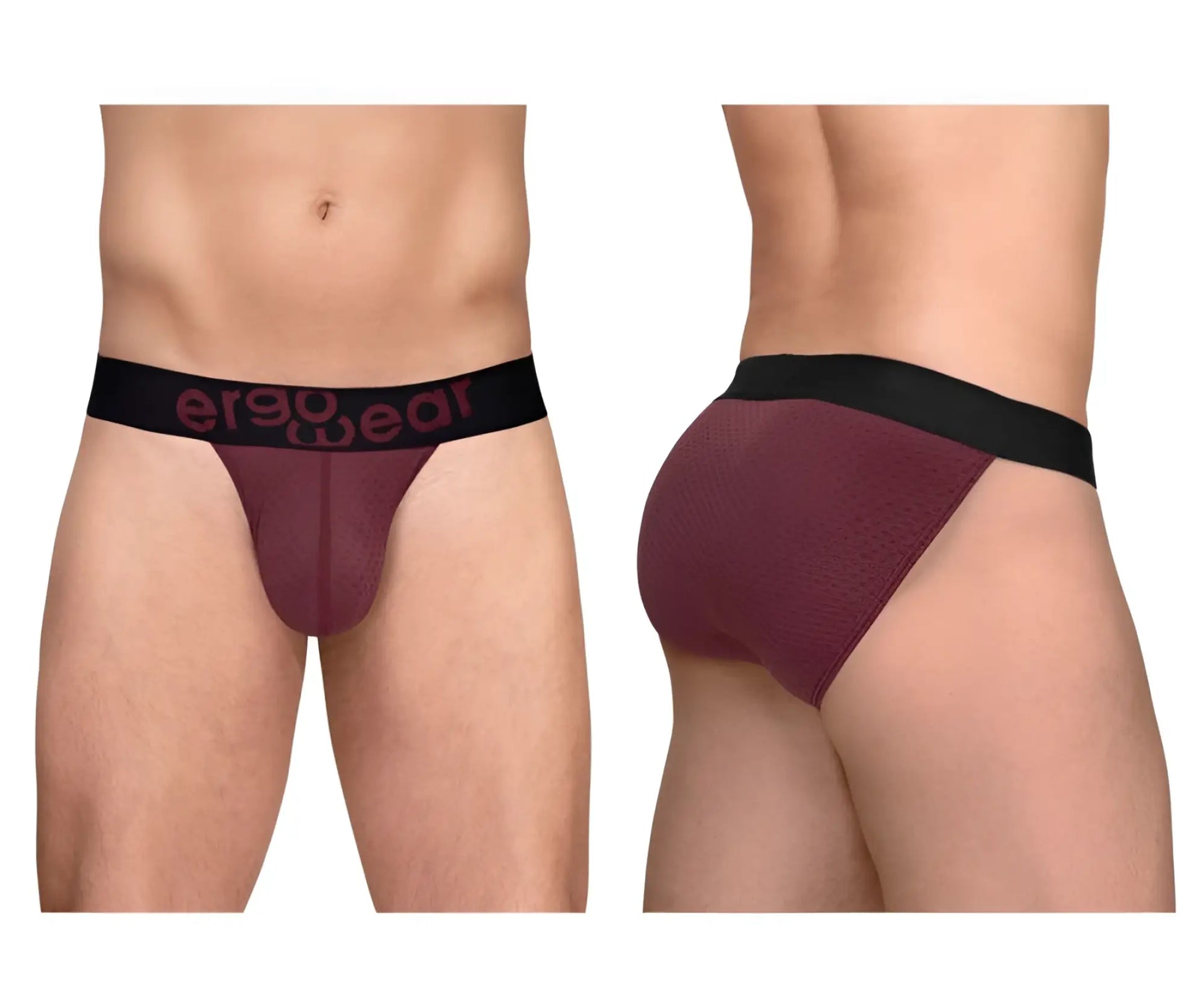 Ergowear ew1794 max flow bikini briefs in burgundy with black ergonomic waistband and maroon logo lettering
