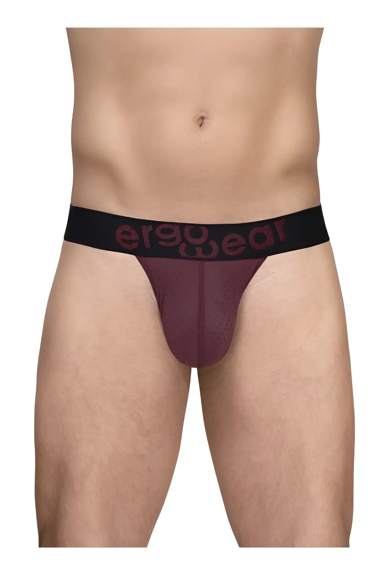 Maroon ergonomic briefs with black waistband and ergo wear logo in maroon lettering from ergo wear ew1794 max flow bikini burgundy