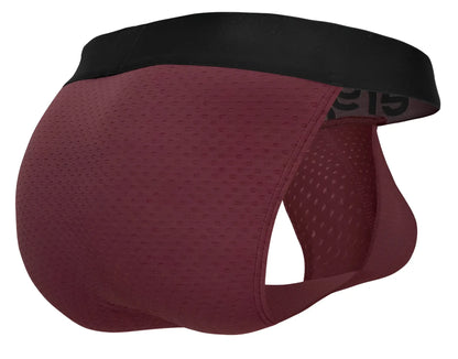 Ergowear ew1794 max flow bikini mesh briefs in burgundy with black elastic waistband for breathable comfort