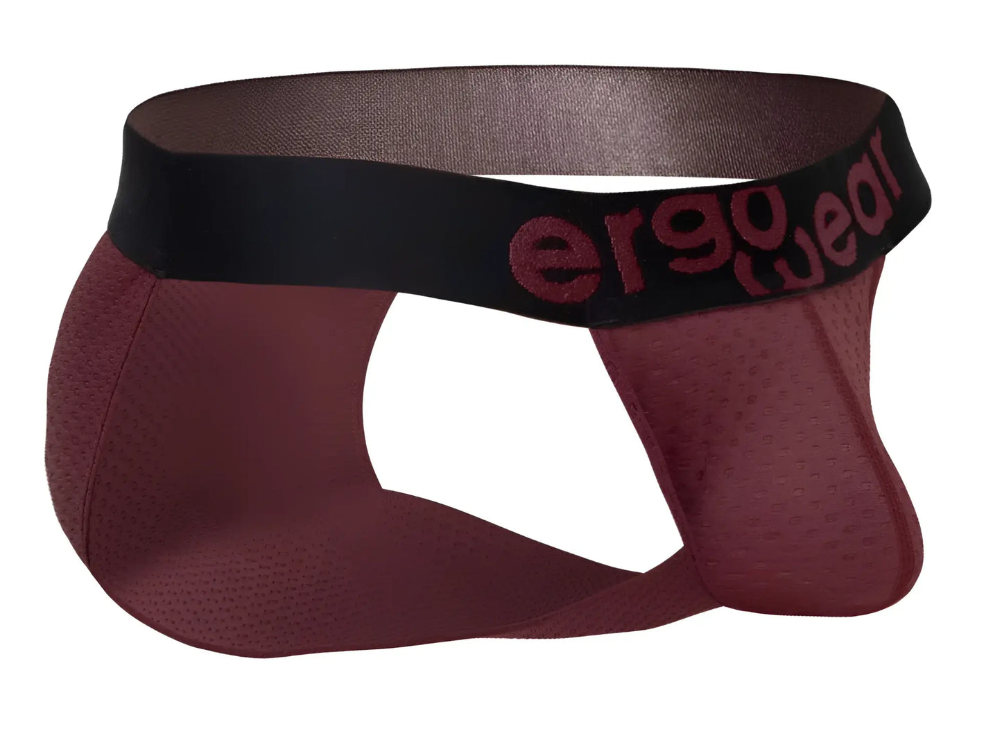 Maroon mesh briefs with black elastic waistband featuring ergo wear logo matching the ew1794 max flow bikini burgundy