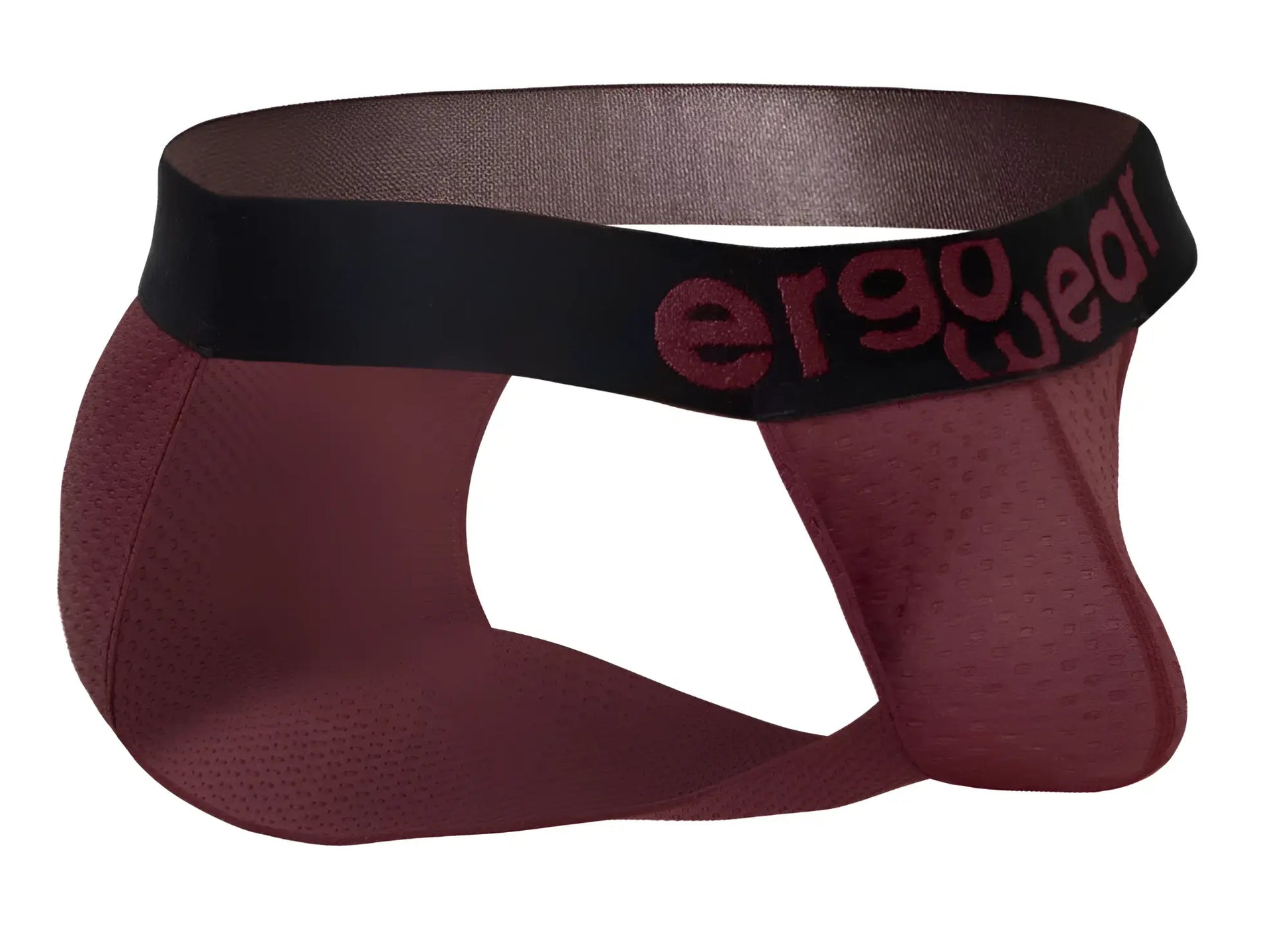 Maroon mesh briefs with black elastic waistband featuring ergo wear logo matching the ew1794 max flow bikini burgundy