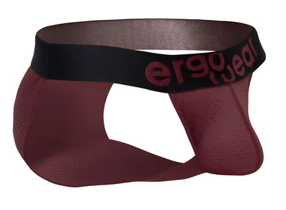 Maroon mesh briefs with black elastic waistband featuring ergo wear logo matching the ew1794 max flow bikini burgundy
