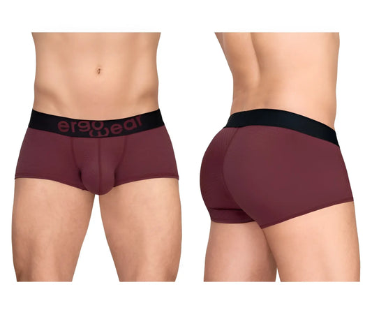 Maroon ErgoWear EW1795 MAX FLOW ergonomic briefs with black waistband featuring ergo wear branding