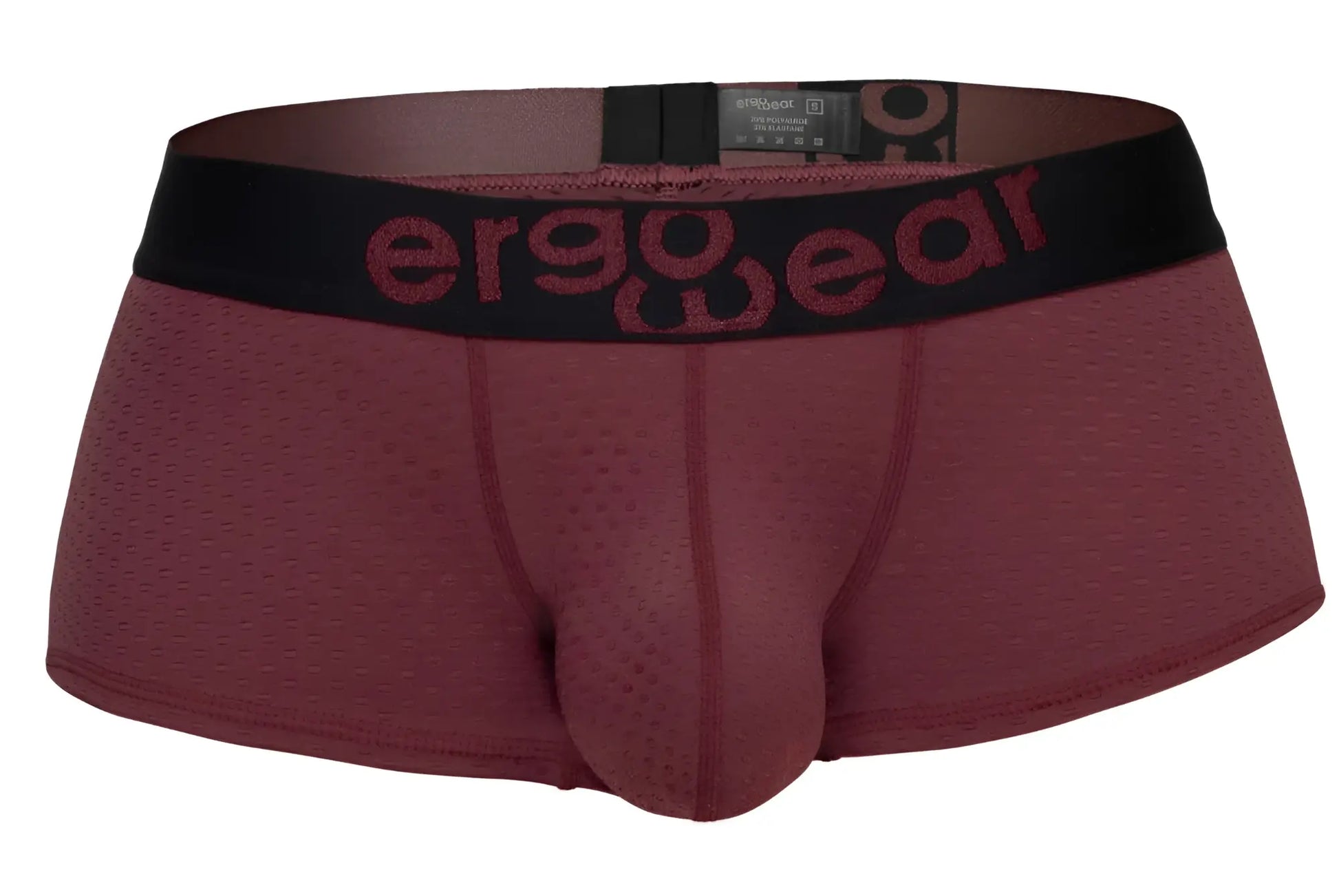 Maroon ergowear ew1795 max flow trunks with ergonomic design and black waistband featuring ergo wear logo