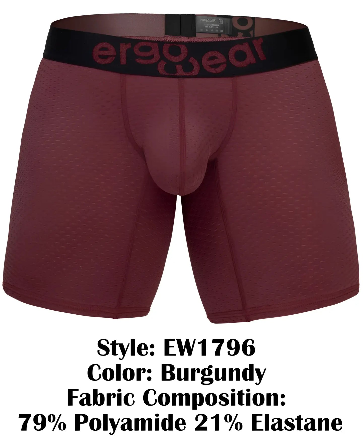 Burgundy ergo wear ew1796 max flow boxer briefs with black waistband made from polyamide and elastane