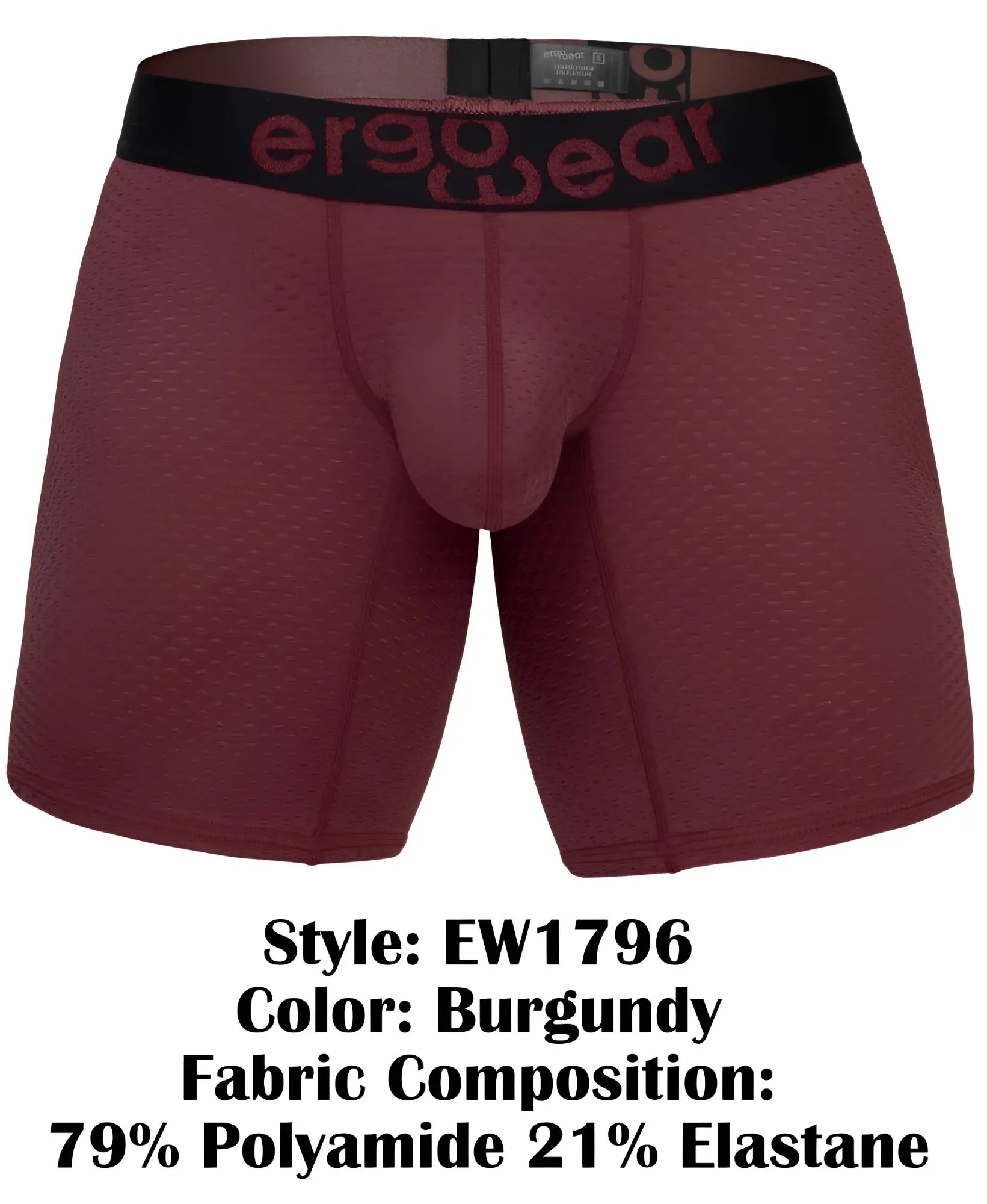 Burgundy ergo wear ew1796 max flow boxer briefs with black waistband made from polyamide and elastane