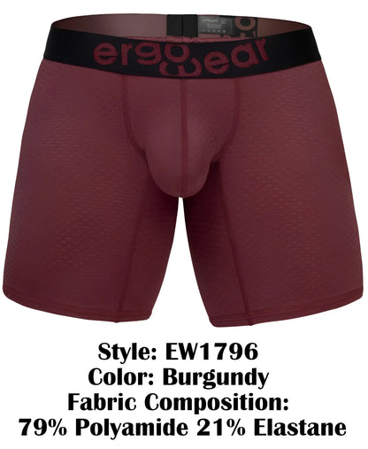 Burgundy ergo wear ew1796 max flow boxer briefs with black waistband made from polyamide and elastane