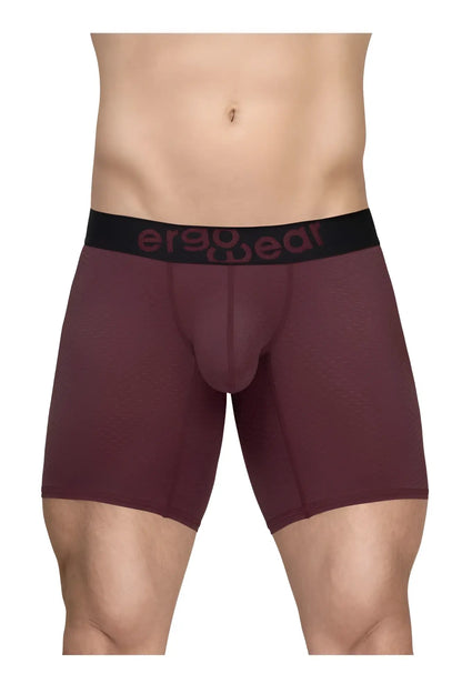 Maroon ergonomic boxer briefs with black ergogear waistband designed for maximum flow and comfort