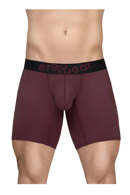 Maroon ergonomic boxer briefs with black ergogear waistband designed for maximum flow and comfort