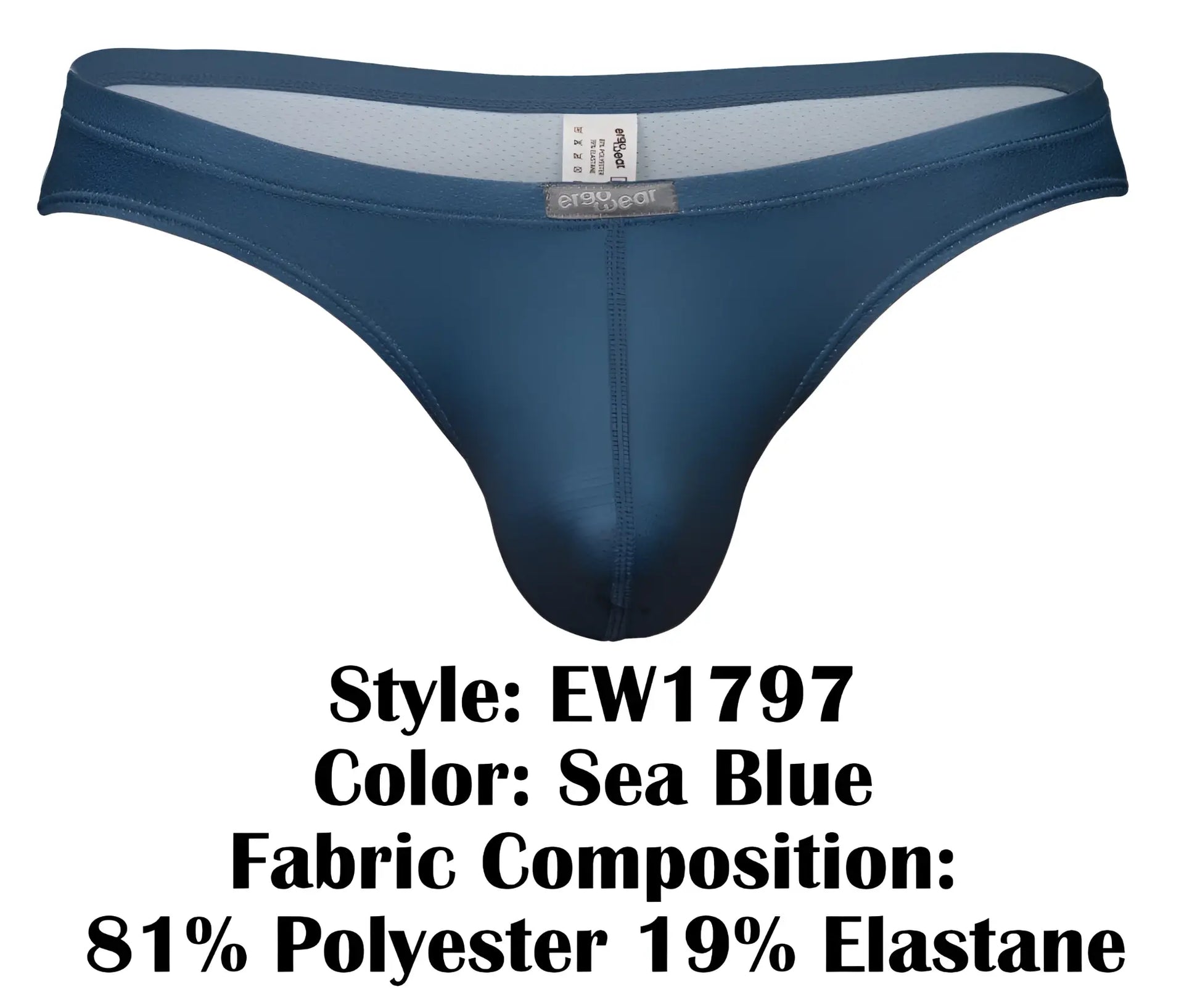 Sea blue ergoWear ew1797 x4d SE men’s thong in sleek form-fitting design made from 81% polyester 19% elastane