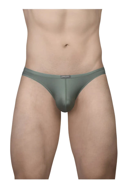 A sleek olive green ergoWear ew1801 x4d se thong with smooth form-fitting fabric and subtle waistband brand tag