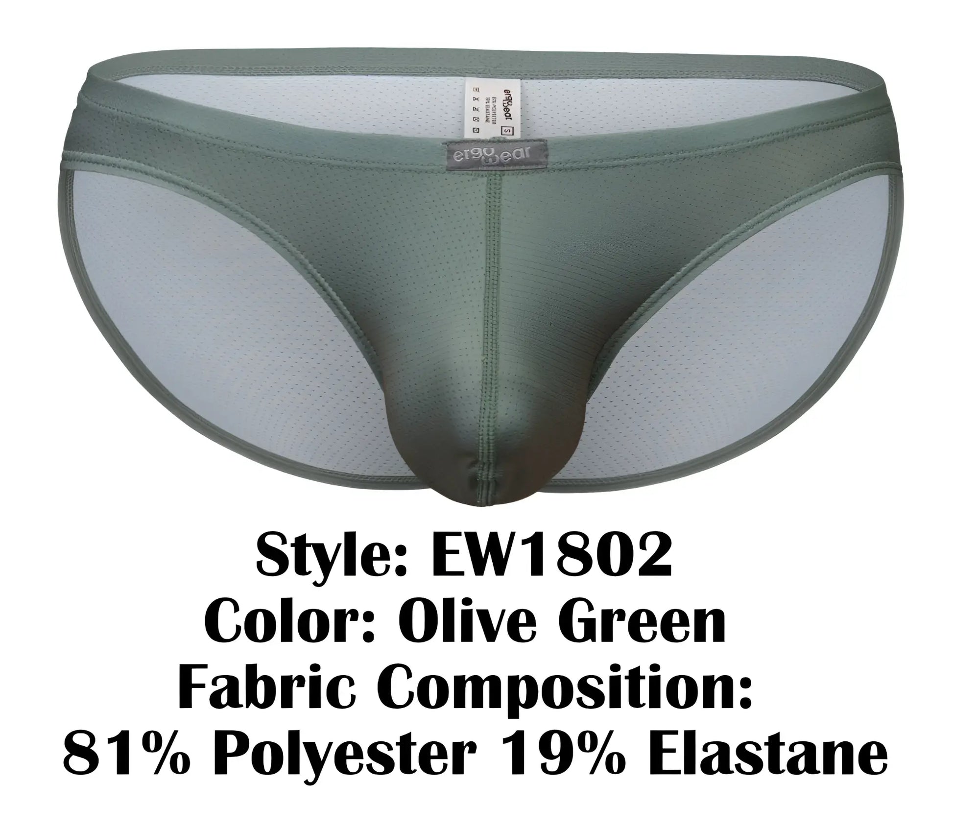 Olive green men’s briefs ergoWear ew1802 x4d SE bikini with mesh panel made of 81% polyester and 19% elastane